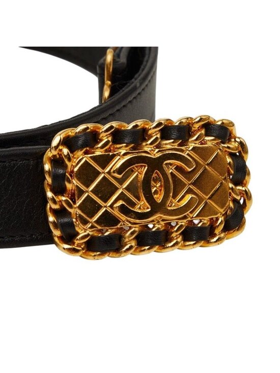 Chanel CC Logo Quilted Belt 70 28 Black Gold Leather main image 7
